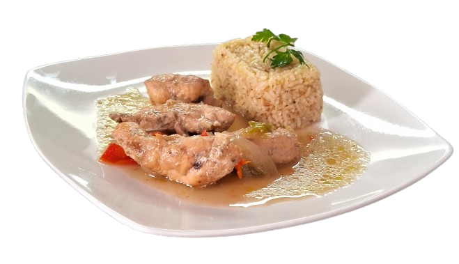MENU POLLO CON VERDURAS AL VINO
